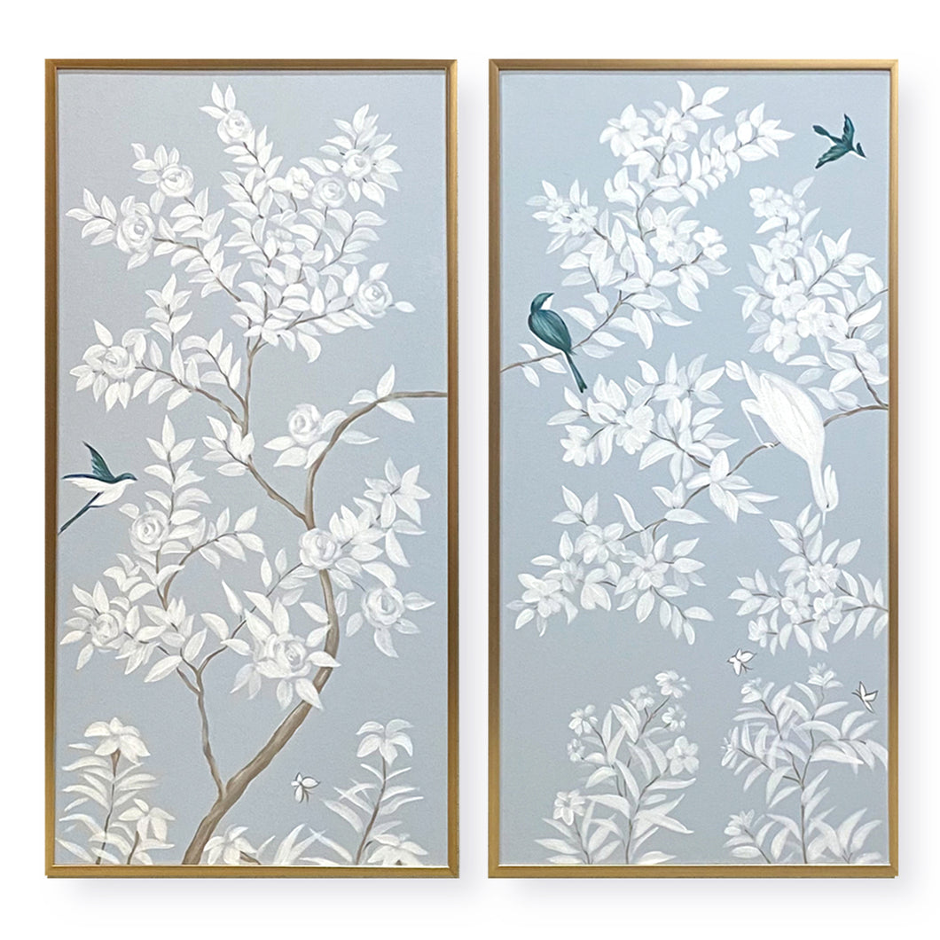 Set of 2 Blue & White Chinoiserie Panels