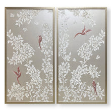 Load image into Gallery viewer, Set of 2 Silver &amp; Pink Chinoiserie Panels
